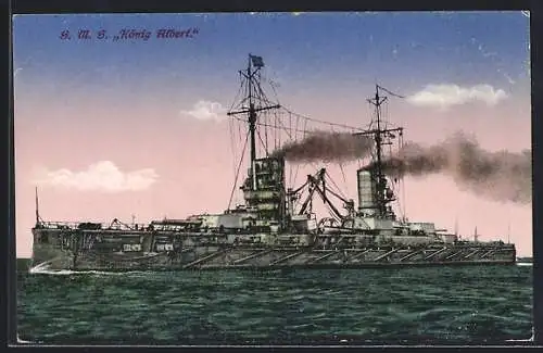 AK Kriegsschiff SMS König Albert auf hoher See