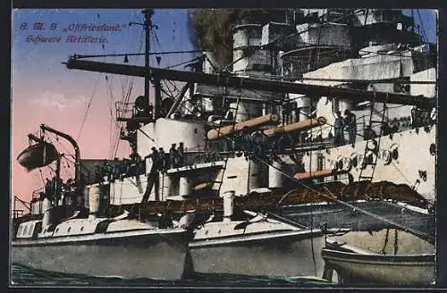 AK Kriegsschiff SMS Ostfriesland, Detailaufnahme schwerer Artillerie