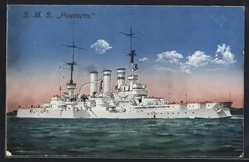 AK Kriegsschiff S.M.S. Pommern auf Hoher See