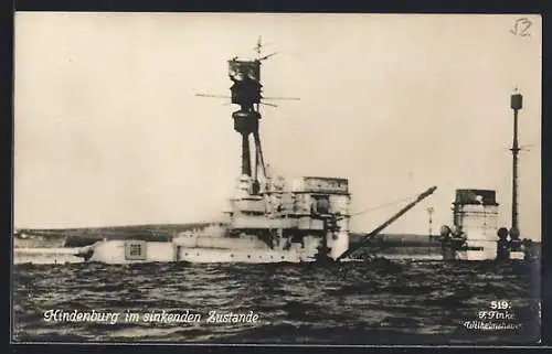 AK Kriegsschiff Hindenburg im sinkenden Zustande