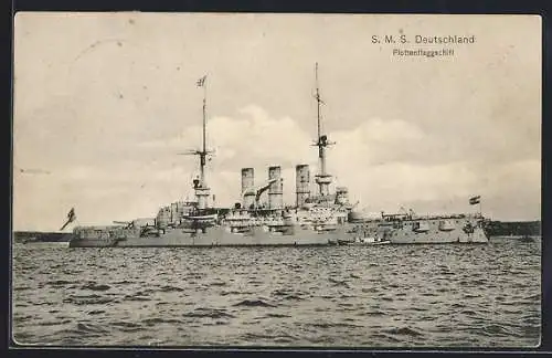 AK Kriegsschiff SMS Deutschland, Flottenflaggschiff, vor der Küste