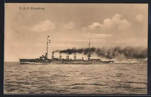 AK Kriegsschiff SMS Strassburg bei voller Fahrt