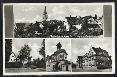 AK Möhringen a. F., Teilansicht mit Kirche, Tor, Strassenpartie