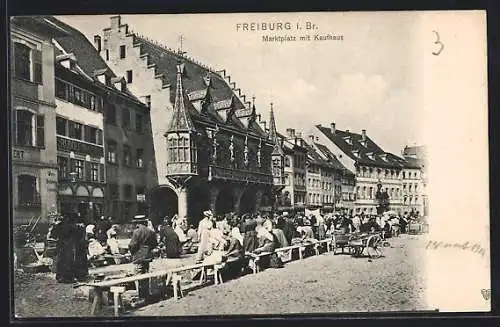 AK Freiburg i. Br., Marktplatz mit Kaufhaus