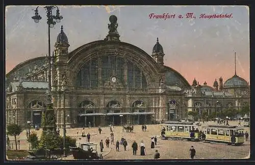 AK Frankfurt a. M., Hauptbahnhof mit Strassenbahn