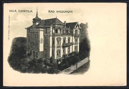 Lithographie Bad Wildungen, Hotel-Pension Villa Carola