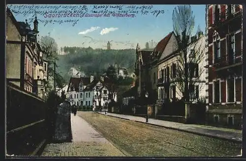 AK Saarbrücken, Talstrasse mit Winterberg