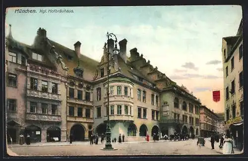 AK München, Kgl. Hofbräuhaus mit Strassenpartie