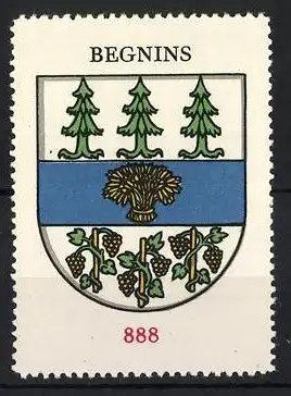 Reklamemarke Begnins, Wappen mit Tannen und Trauben, Weizengarbe