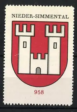 Reklamemarke Nieder-Simmental, Wappen mit zwei Türmen