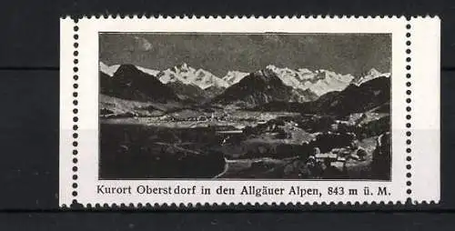 Reklamemarke Oberstdorf, Kurort in den Allgäuer Alpen, Bergpanorama