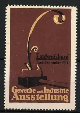 Reklamemarke Ludwigsburg, Gewerbe und Industrie Ausstellung 1914, stilisierte Feder