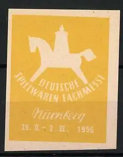 Reklamemarke Nürnberg, Deutsche Spielwaren Fachmesse 1956, Schaukelpferd