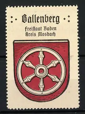 Reklamemarke Ballenberg, Freistaat Baden Kreis Mosbach, rotes Rad-Symbol