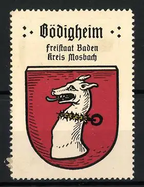 Reklamemarke Bödigheim, Freistaat Baden Kreis Mosbach, Hundekopf mit Würge-Halsband