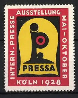 Reklamemarke Köln, INTERN. PRESSE AUSSTELLUNG, Pressa-Logo, 1928