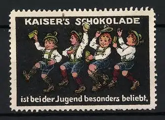 Reklamemarke Kaiser`s Schokolade, tanzende Kinder in Tracht