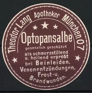 Reklamemarke München, Optopansalbe, Theodor Lang Apotheker