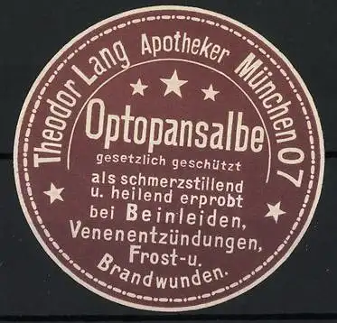 Reklamemarke München, Apotheker Theodor Lang's Optopansalbe, Sternsymbol