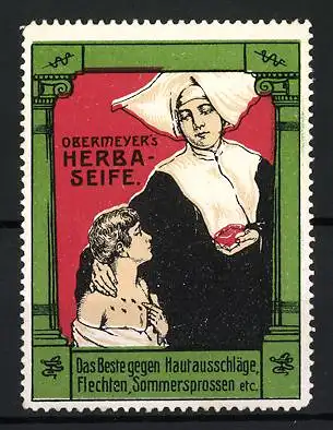 Reklamemarke Obermeyer`s Herba-Seife, Nonne mit Seife