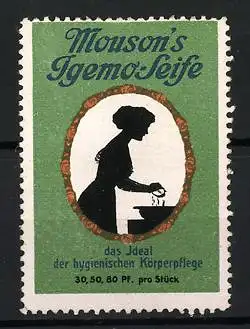 Reklamemarke Mouson`s Igemo-Seife, Silhouette einer Frau