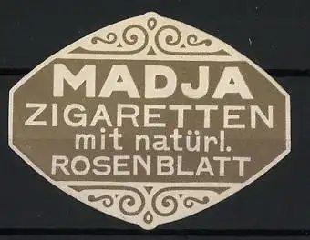 Reklamemarke Madja Zigaretten mit natürl. Rosenblatt, Ornamentik