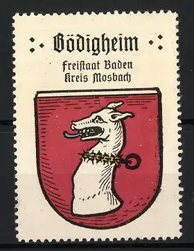 Reklamemarke Bödigheim, Freistaat Baden Kreis Mosbach, Hundekopf im Wappen