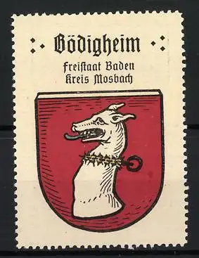 Reklamemarke Bödigheim, Freistaat Baden, Wappen mit Hundekopf