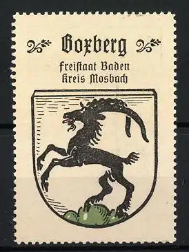 Reklamemarke Boxberg, Freistaat Baden Kreis Mosbach, Ziegenbock auf Wappen