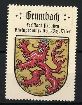 Reklamemarke Grumbach, Freistaat Preussen, roter Löwe im Wappen