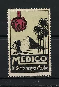 Reklamemarke Medico, Dr. Schweninger Wäsche, Pyramide und Sphinx