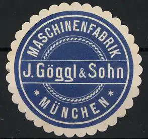 Reklamemarke München, J. Göggl & Sohn Maschinenfabrik, Blaues Emblem