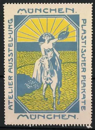 Reklamemarke München, Atelier Ausstellung Plastischer Plakate, Reiter mit Palette