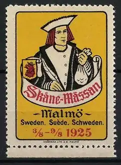 Reklamemarke Malmö, Skåne-Mässan, 1925, historische Figur