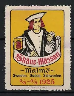 Reklamemarke Malmö, Skåne-Mässan 1925, Mann in historischer Kleidung