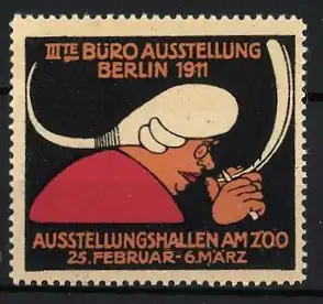 Reklamemarke Berlin, III. Büro Ausstellung 1911, Frau mit Feder