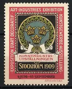 Reklamemarke Stockholm, Kunstgewerbe-Ausstellung 1909, Drei Kronen Wappen