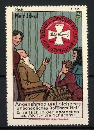 Künstler-Reklamemarke J. P. Werth, Brandt's Schweizer Pillen, Abführmittel, Grossvater & Enkelkinder