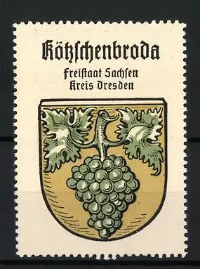 Reklamemarke Kötzschenbroda, Freistaat Sachsen, Traube im Wappen