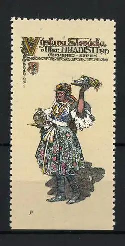 Reklamemarke Uherske Hradiste, Vystava Slovacka 1910, Frau in traditioneller Tracht