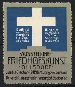 Reklamemarke Ohlsdorf, Ausstellung Friedhofskunst 1912, Grabkreuz