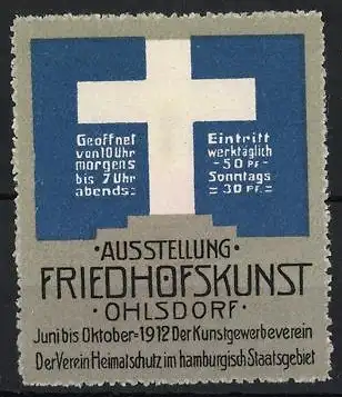 Reklamemarke Ohlsdorf, Ausstellung Friedhofskunst 1912, Grabkreuz