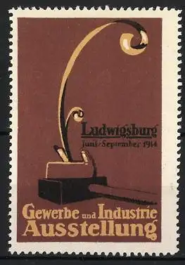 Reklamemarke Ludwigsburg, Gewerbe und Industrie Ausstellung 1914, Hammer & Hobel mit Hobelspahn