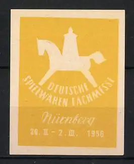 Reklamemarke Nürnberg, Deutsche Spielwaren Fachmesse, Schaukelpferd, 1956