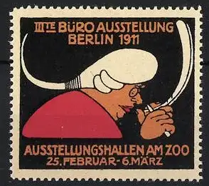 Reklamemarke Berlin, III. Büroausstellung 1911, Frau mit Federhalter