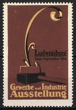 Reklamemarke Ludwigsburg, Gewerbe und Industrie Ausstellung Juni-September 1914, Hobel und Hammer