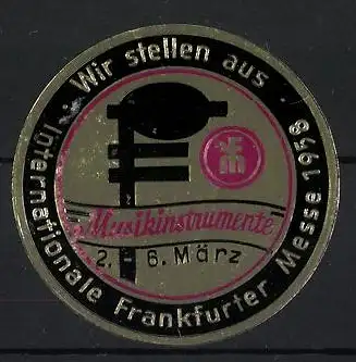 Reklamemarke Frankfurt, Musikinstrumente, Internationale Messe 1958, Notenschlüssel