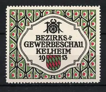 Reklamemarke Kelheim, Bezirks-Gewerbeschau 1913, Wappen und Zahnräder