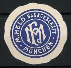 Reklamemarke München, M. Held Bankgeschäft, Monogramm MH