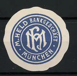 Reklamemarke München, M. Held Bankgeschäft, Monogramm MH